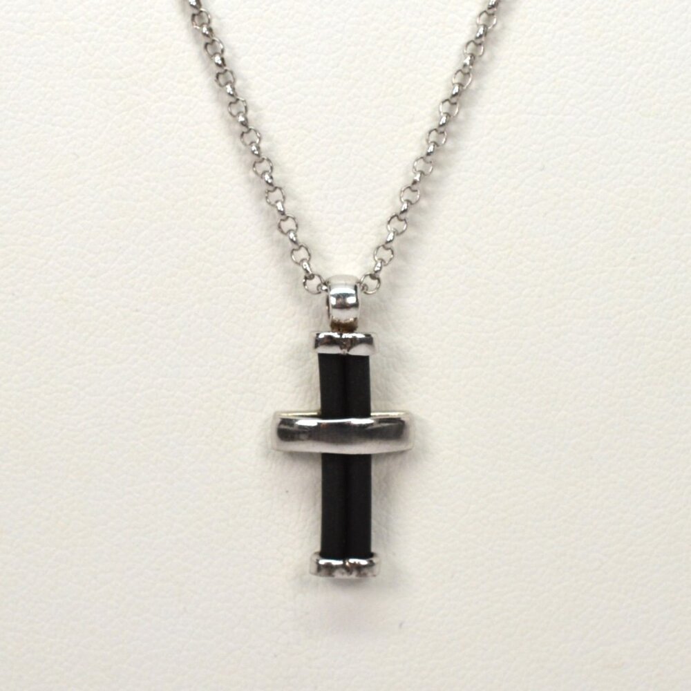 Modern Sterling Silver and Silicone Cross and Chain